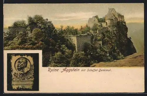AK Aggstein, Ruine mit Scheffel-Denkmal