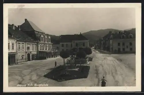 AK Aspang, Hautpplatz mit Hotel zum Hirsch und Brunnen