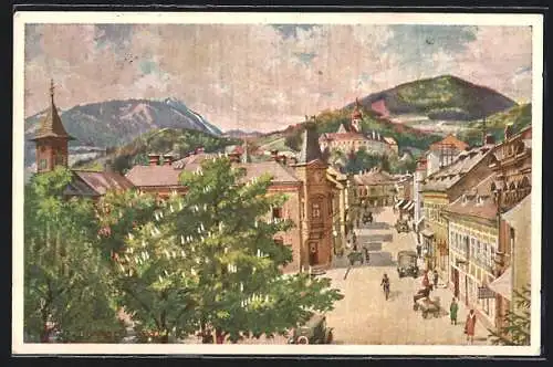 Künstler-AK Gloggnitz am Semmering, Strassenpartie aus der Vogelschau