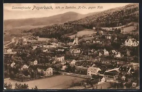 AK Payerbach, Ortsansicht mit Kirche aus der Vogelschau