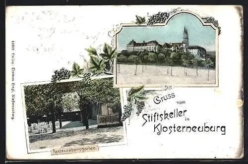 AK Klosterneuburg, Stiftskeller, Blick in den Restaurationsgarten
