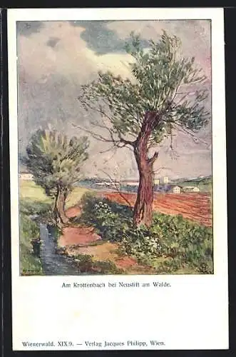 Künstler-Lithographie sign. Hans Christiansen: Wienerwald, am Krottenbach bei Neustift am Walde