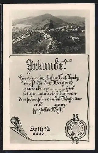 AK Spitz a. D., Gesamtansicht und Urkunde