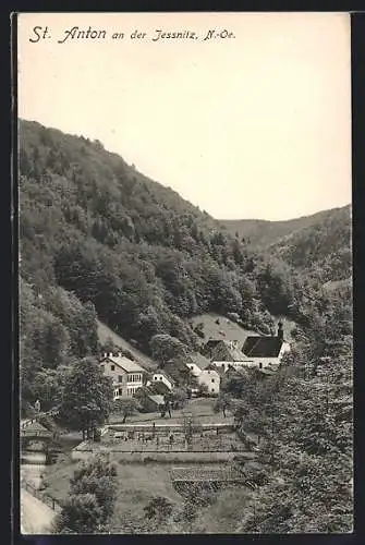 AK St. Anton an der Jessnitz, Ortsansicht aus der Vogelschau