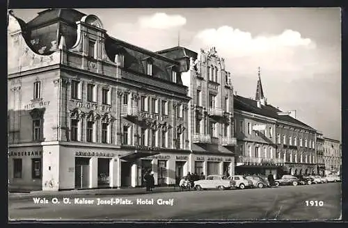 AK Wels, Kaiser Josef-Platz, Hotel Greif