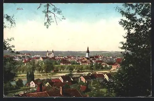 AK Wels, Gesamtansicht aus der Vogelschau