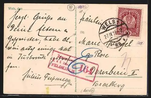 AK Wels, Stadtansicht aus der Vogelschau