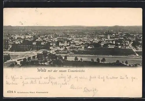 AK Wels, Stadtansicht mit der neuen Traunbrücke
