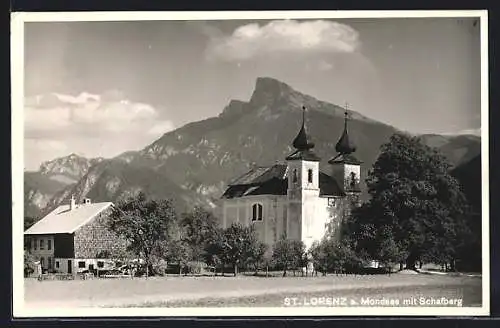 AK St. Lorenz a. Mondsee, Ansicht mit Schafberg