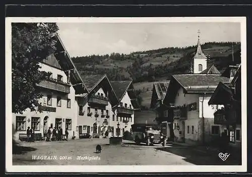 AK Wagrain, Marktplatz mit Gasthaus zum Metzger und der Kirche