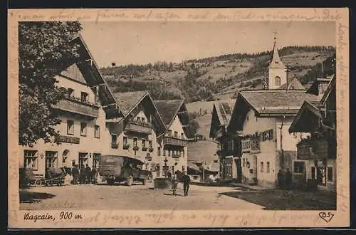 AK Wagrain, Dorfpartie mit Kirche