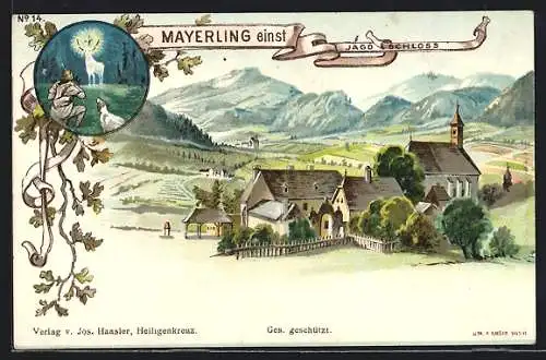 Lithographie Mayerling, Alte Ansicht mit Jagdschloss