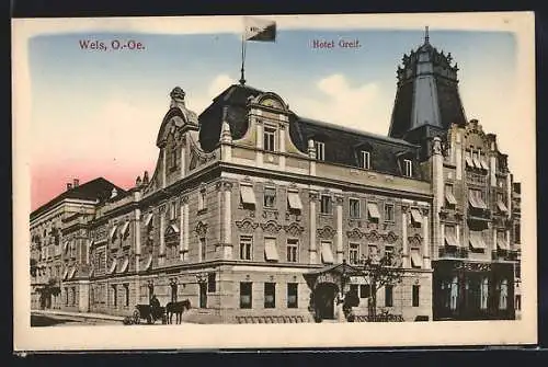 AK Wels, Strassenpartie am Hotel Greif