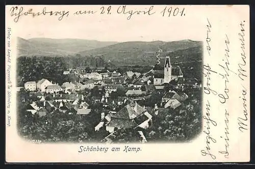AK Schönberg am Kamp, Ortsansicht aus der Vogelschau