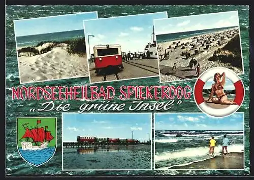 AK Spiekeroog /Nordsee, Fünf Ansichten mit Wappen von Die grüne Insel