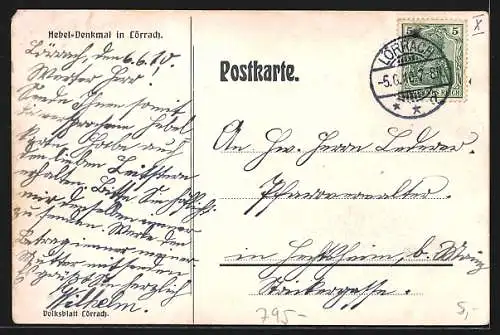 AK Lörrach, Am Hebel-Denkmal