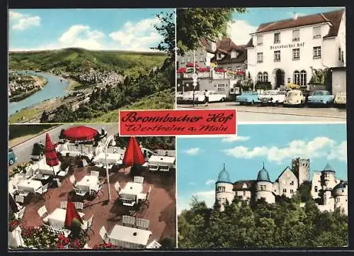 AK Wertheim /Main, Gasthaus Bronnbacher Hof, Schloss und Ortsansicht von einer Anhöhe