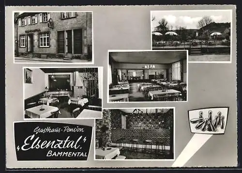 AK Bammental b. Heidelberg, Fünf Ansichten vom Gasthaus-Pension Elsenztal