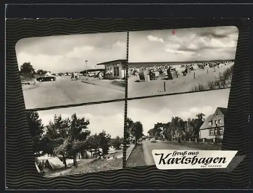AK Karlshagen auf Usedom, Vier Ansichten von Ort und Strand