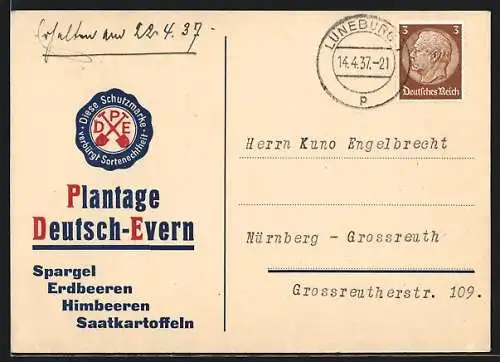 AK Deutsch-Evern über Lüneburg, Geschäftskarte von Plantage G. Soltwedel