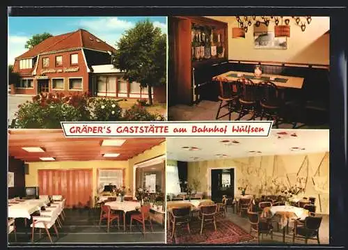 AK Wulfsen, Gräper`s Gaststätte am Bahnhof in vier Ansichten