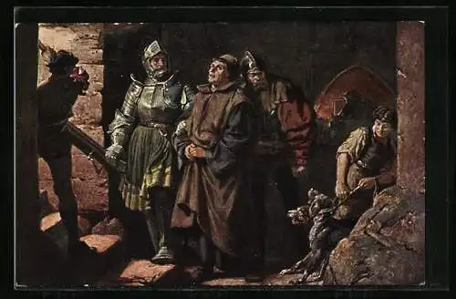 Künstler-AK Martin Luthers Ankunft auf der Wartburg