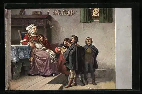 AK Martin Luther singt als Currende-Schüler bei Frau Cotta in Eisenach, 1499