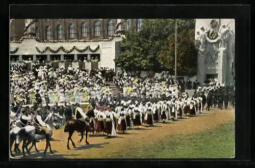 AK Huldigungsfestzug 1908, Gruppe Schlesien, Bergknappen und Teschner Mädchen