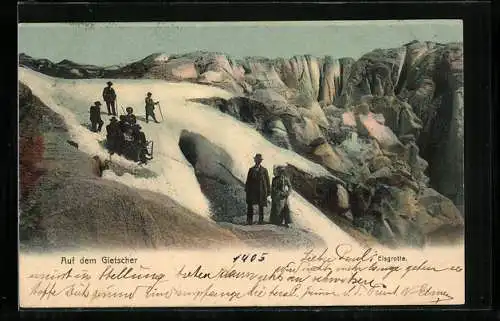 AK Männer und Frauen auf dem Gletscher und an der Eisgrotte, Bergsteigen