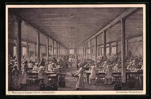 AK Hamburg-Wandsbek, Reichardt-Kakao-Werk, Schokoladen-Einpackraum mit Fabrikarbeiterinnen