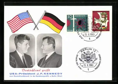 AK Portraits J. F. Kennedy und Willy Brandt, Deutschlandbesuch 1963