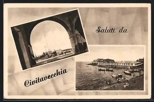 AK Civitavecchia, Zwei Ansichten aus dem Ort