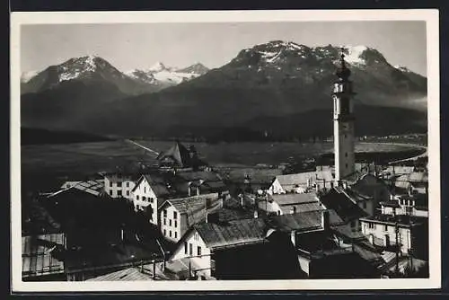 AK Samaden, Ortsansicht mit Berninagruppe