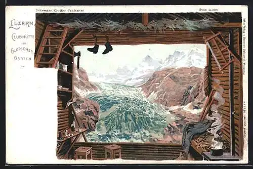 Künstler-AK C. Steinmann Nr. 2230: Luzern, Clubhütte im Gletschergarten