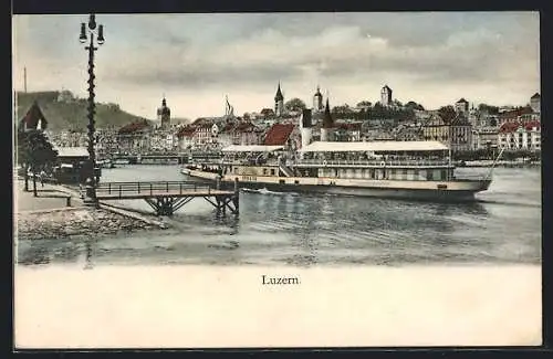 AK Luzern, Stadtansicht über den See mit dem Dampfer Italia