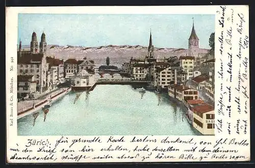 Künstler-AK Zürich, Teilansicht mit Kirchen