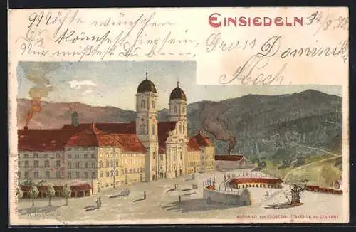 Lithographie Einsiedeln, Aufgang zum Kloster