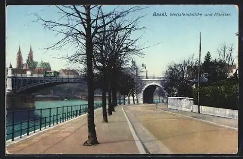 AK Basel, Wettsteinbrücke und Münster