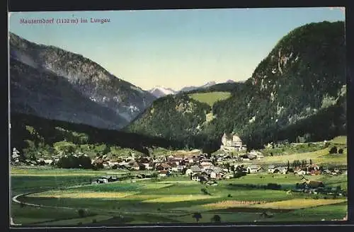 AK Mauterndorf, Totalansicht mit Blick auf Kirche und Gebirge