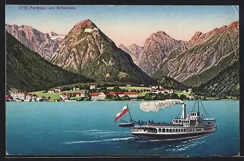 AK Pertisau /Tirol, Dampfer auf dem Achensee, Panorama