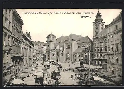 AK Wien, Wiener Prater mit Kutschen, Litfasssäule, Pferdebahn