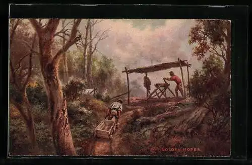 AK Männer bei der Suche nach Gold, Bergbau