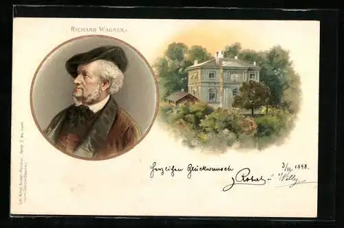 Lithographie Porträt von Richard Wagner
