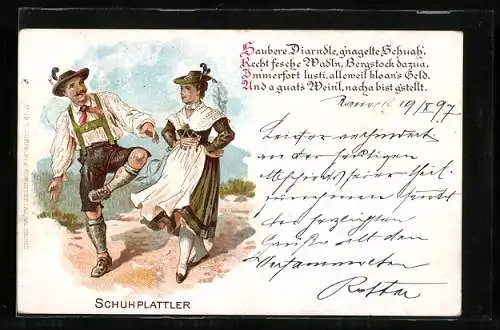 AK Paar in Tracht beim Schuhplattler, Volkstanz