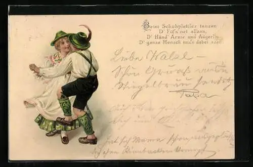 AK Paar in Tracht beim Schuhplattler, Volkstanz