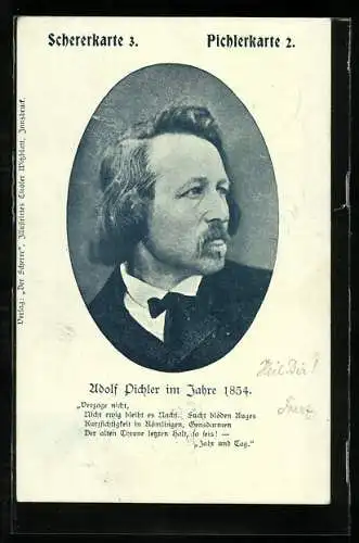 AK Schriftsteller Adolf Pichler, Porträt im Jahre 1854