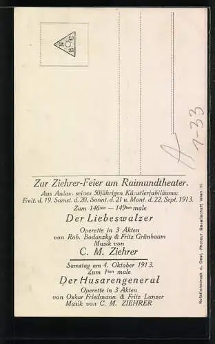 AK Portrait des Komponisten C. M. Ziehrer 1863
