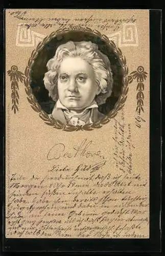 Lithographie Porträtbild von Komponist Ludwig van Beethoven