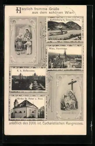 AK Wien, XXIII. Eucharistischer Kongress, Hofmuseum, Kahlenberg und Kirche