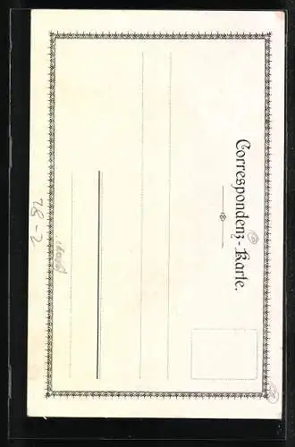 Lithographie Germane mit Lendenschurz und Horn auf Felsen